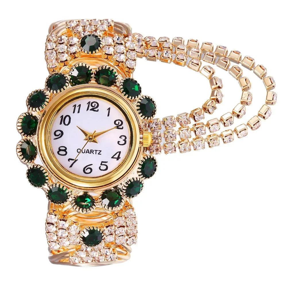 New Fashion Women Watches Diamond-Embedded Elegant Quartz Watch Stylish Opening Luxury Creative Alloy Bracelet Watch