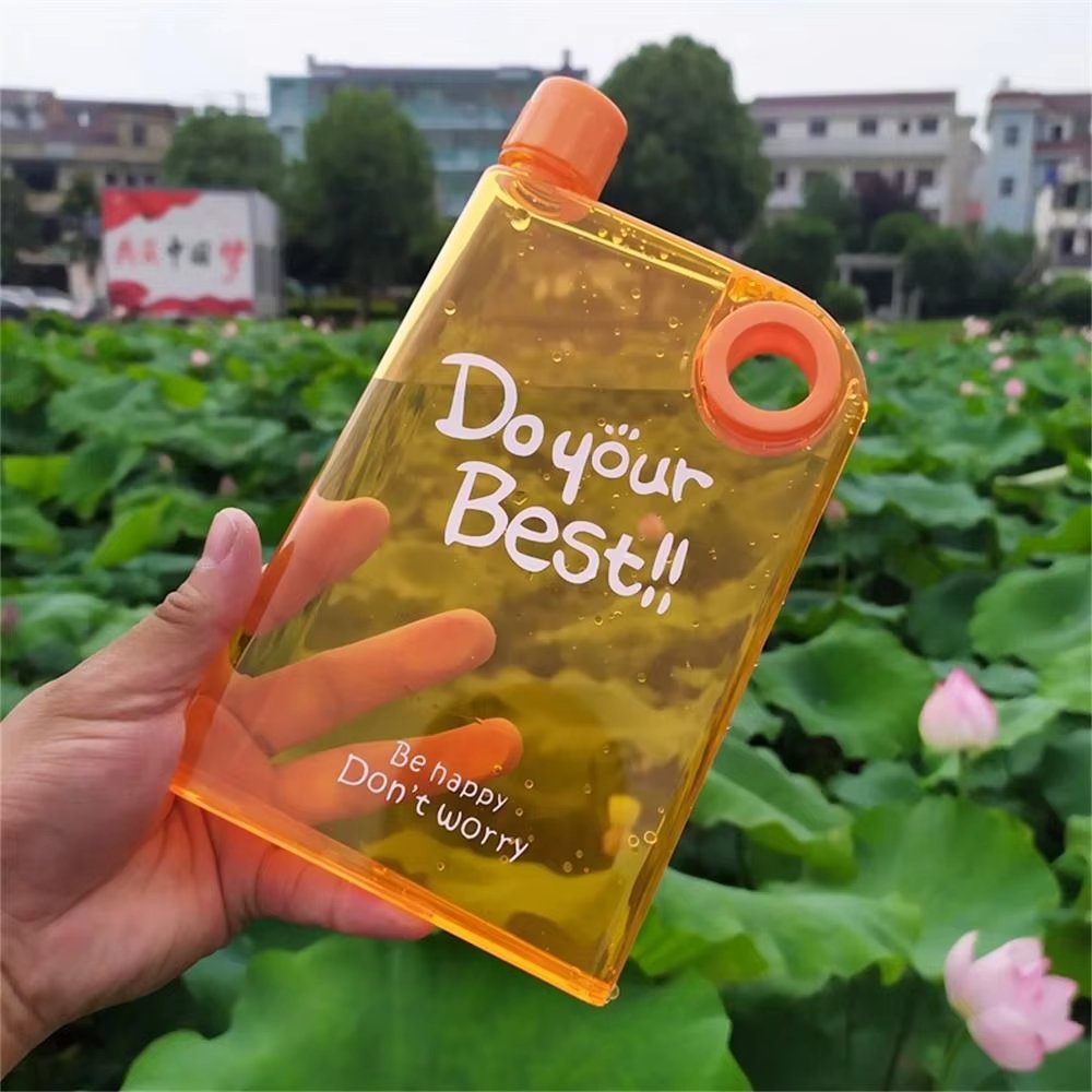 Flat Clear Square Water Bottle, Portable BPA-Free My Book Shape Flask for Travel & Sports
