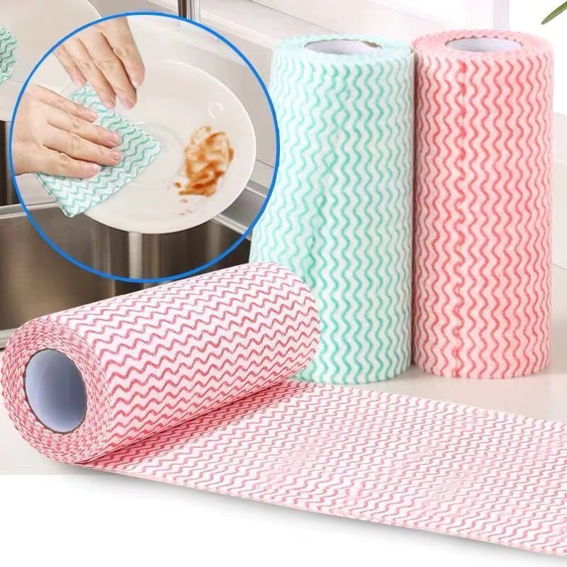 Washable Disposable Kitchen Cleaning Roll, Dual-purpose Dry & Wet, 50 Eco-Friendly Reusable Wipes for Kitchen & Household Use