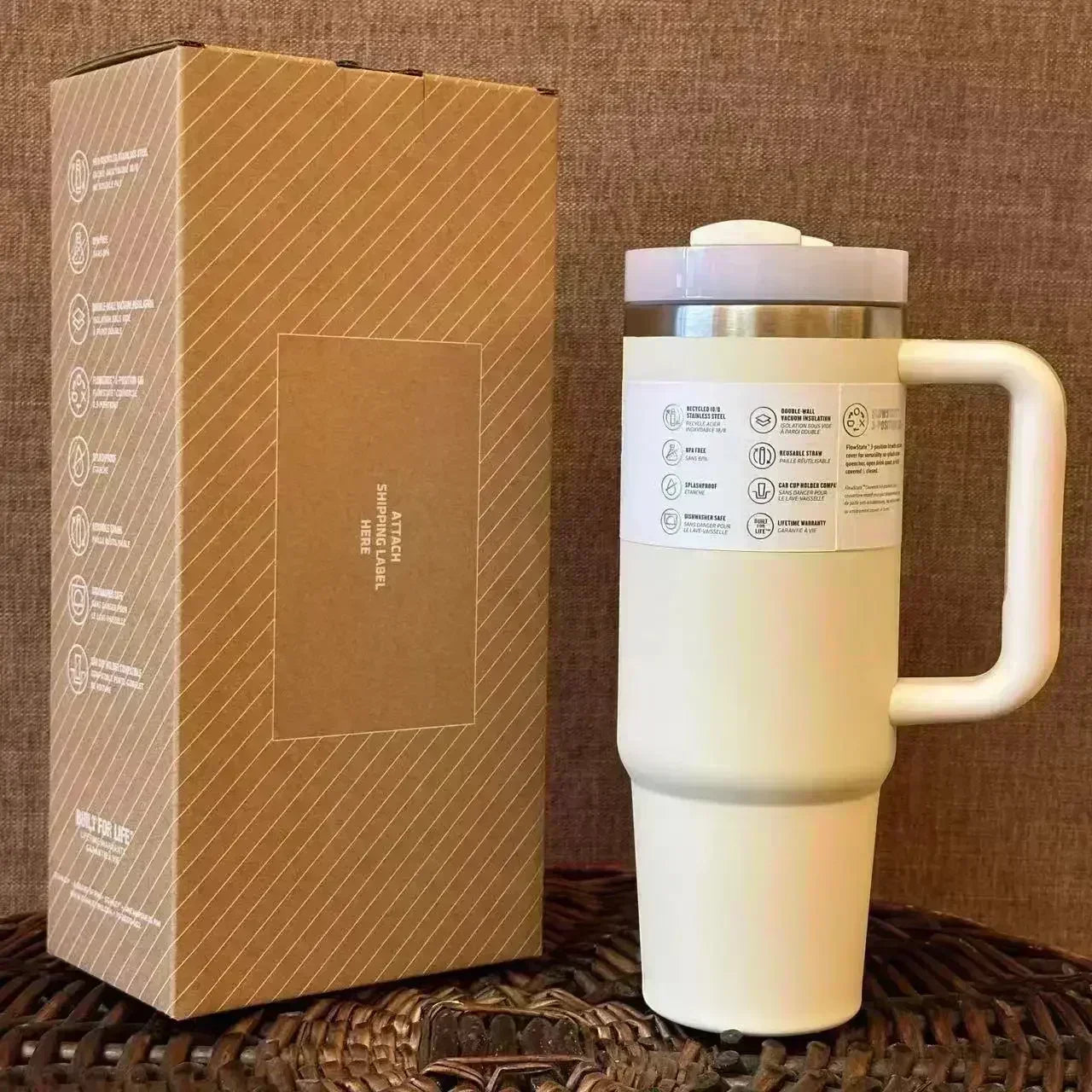 Stainless Steel Thermal Coffee Cup with Straw & Handle – Vacuum Insulated Travel Mug for Hot & Cold Drinks