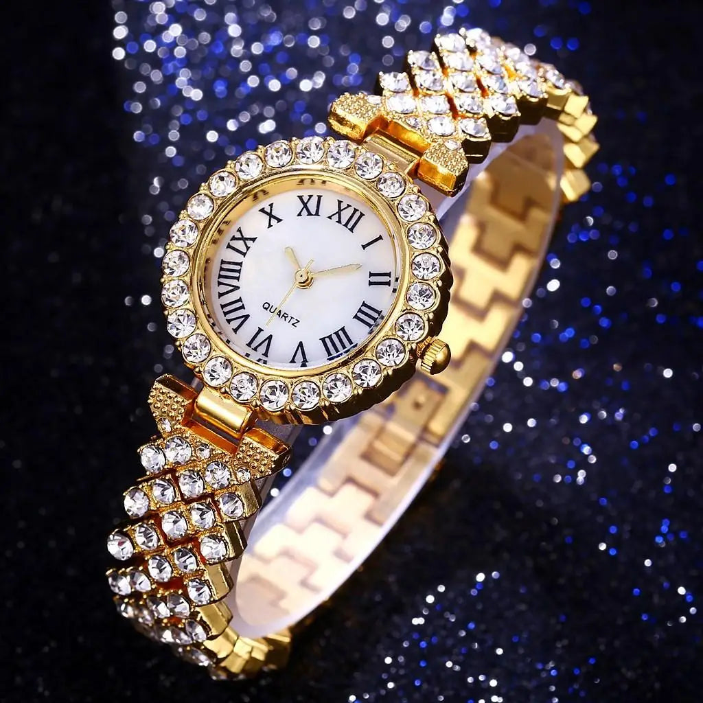 Network explosion models alloy full diamond women's fashion watches simple Roman numerals three-hand quartz wristwatch spot
