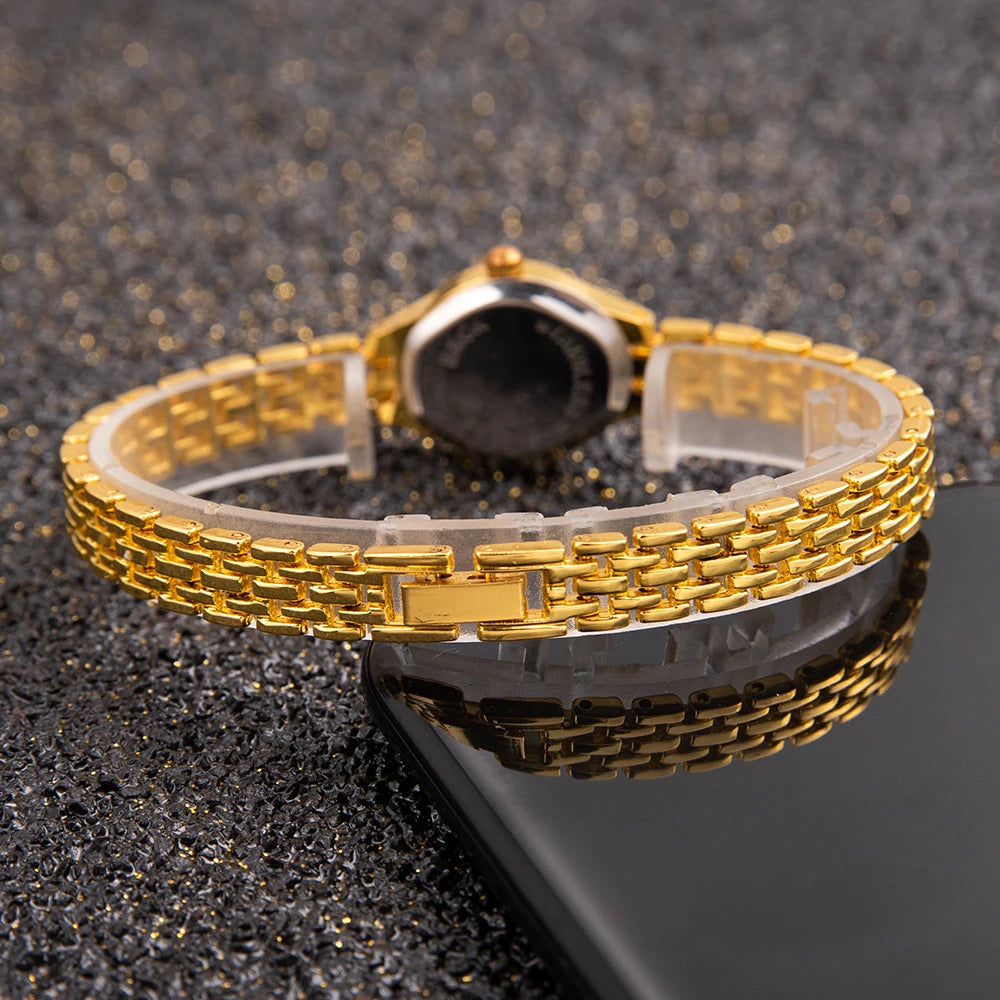 Ladies Gold Plated Watch Women Bracelet Quartz Wristwatch Girl Analog Feminino Relojes Hour Luxury Watches Elegant Casual Clock