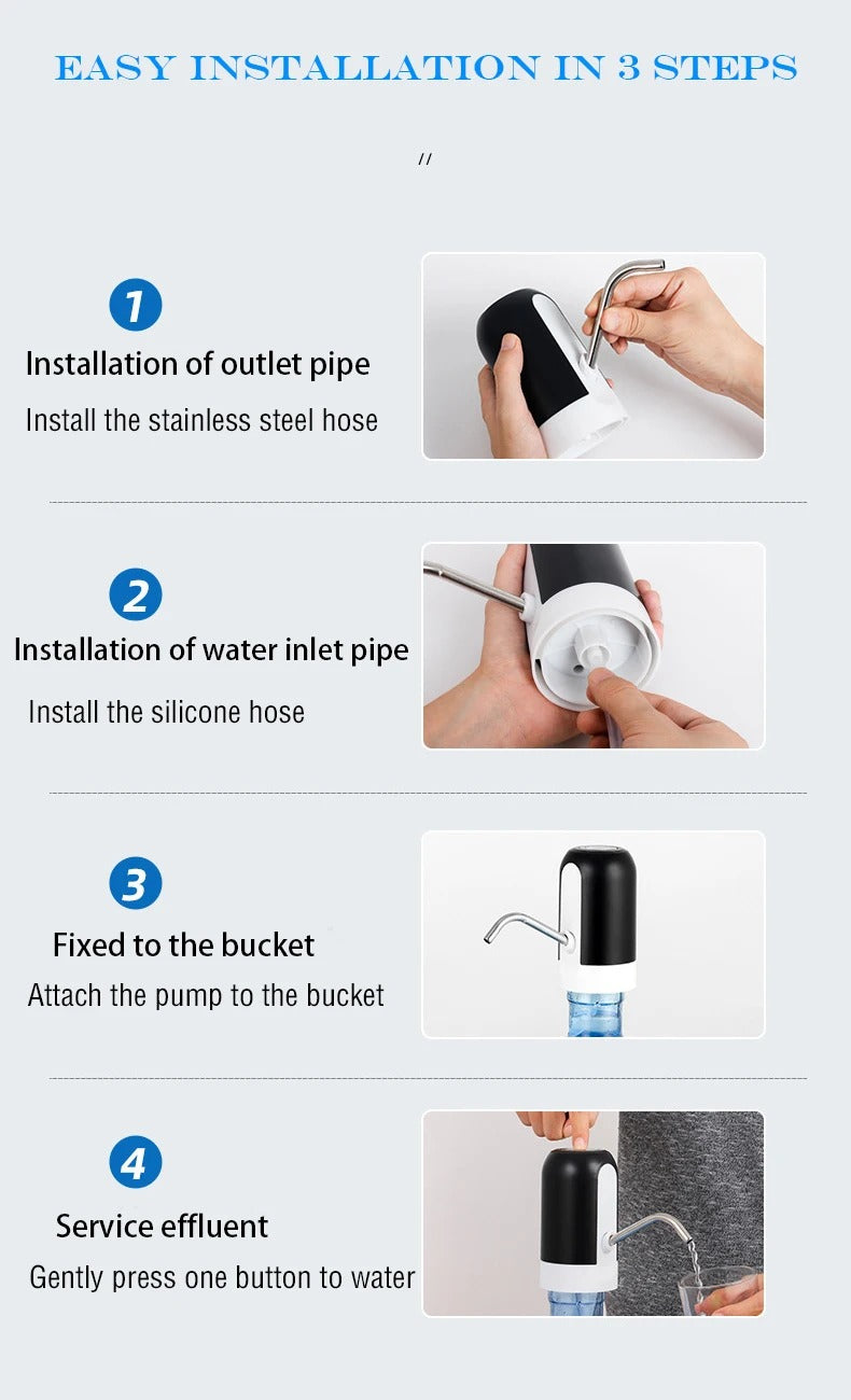 USB Rechargeable Electric Water Dispenser Pump – Portable Automatic Drinking Water Bottle Pump with Stainless Steel & Silicone Tube for Home, Office, Outdoor Use