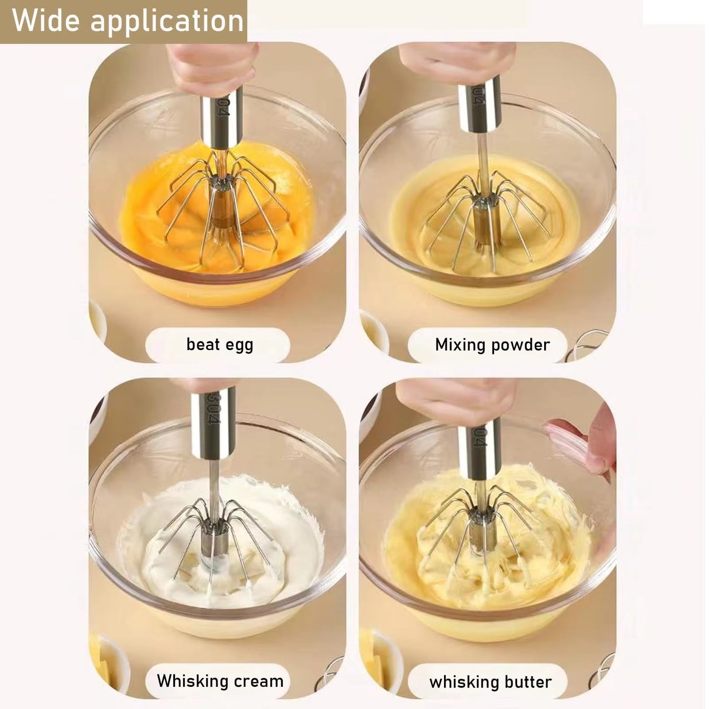 Semi-Automatic Egg Beater, Stainless Steel Hand Whisk, Self-Turning Manual Mixer for Baking & Cooking