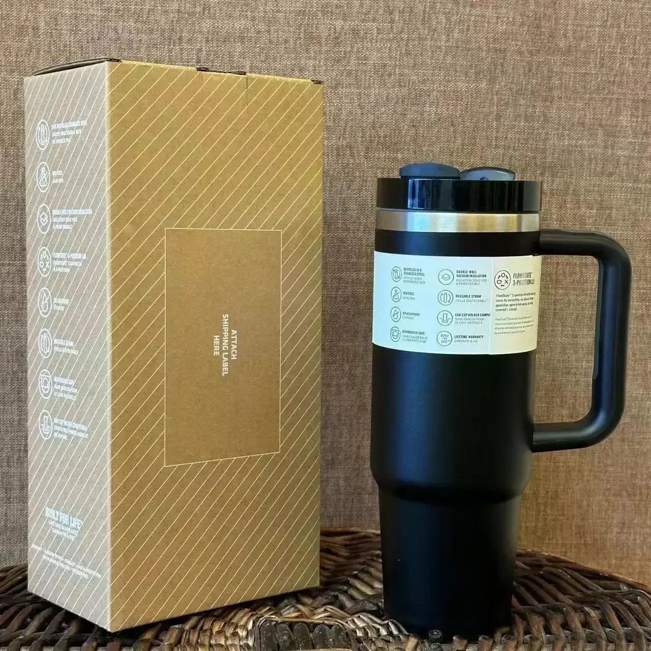 Stainless Steel Thermal Coffee Cup with Straw & Handle – Vacuum Insulated Travel Mug for Hot & Cold Drinks