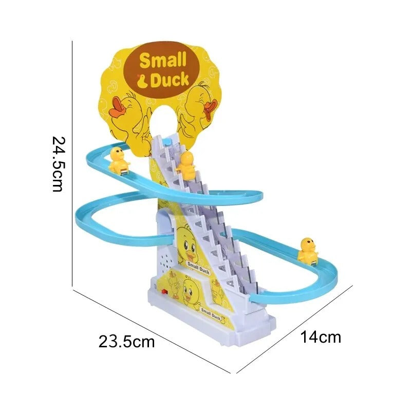 Electric Small Duck Climbing Stairs Toy | Fun Duck Racetrack Game Set with Flashing LED Lights and Interactive Features | 3-Piece Duck Set