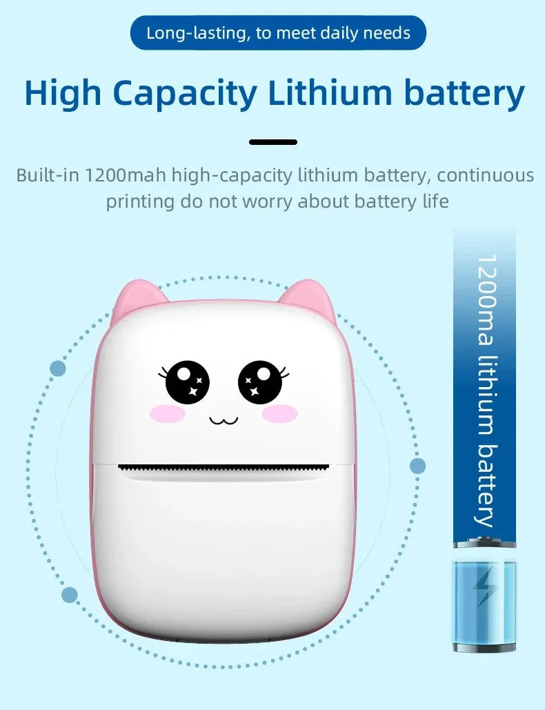 Portable Mini Bluetooth Thermal Printer for Android & iOS – Wireless Mobile Photo Printer with Paper Rolls, 203dpi High Resolution