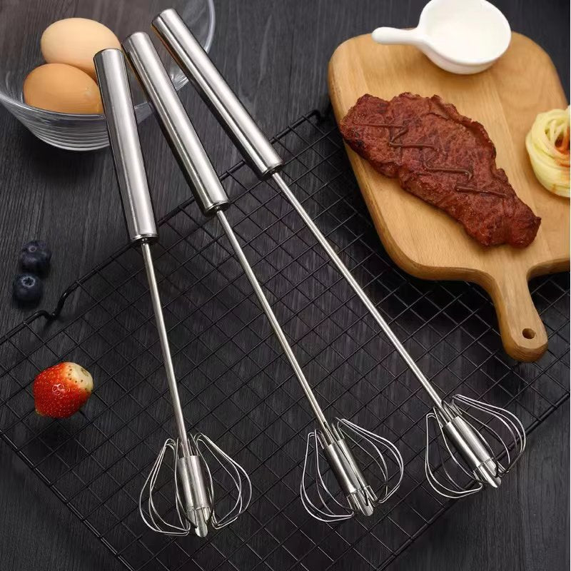 Semi-Automatic Egg Beater, Stainless Steel Hand Whisk, Self-Turning Manual Mixer for Baking & Cooking