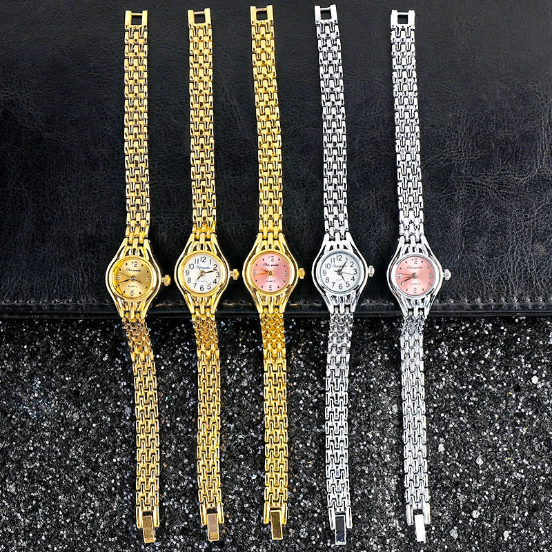 Ladies Gold Plated Watch Women Bracelet Quartz Wristwatch Girl Analog Feminino Relojes Hour Luxury Watches Elegant Casual Clock