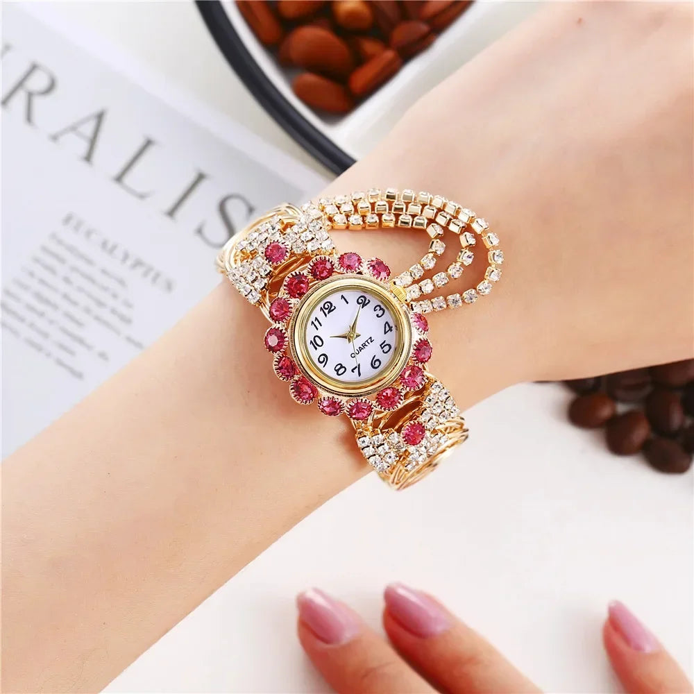 New Fashion Women Watches Diamond-Embedded Elegant Quartz Watch Stylish Opening Luxury Creative Alloy Bracelet Watch