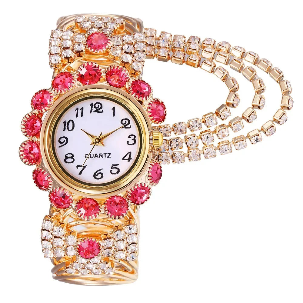 New Fashion Women Watches Diamond-Embedded Elegant Quartz Watch Stylish Opening Luxury Creative Alloy Bracelet Watch