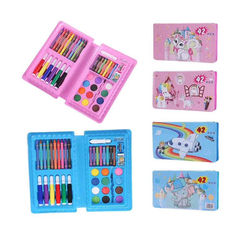 42-Piece Kids' Art Set | Watercolor Pens, Crayons & Colored Pencils