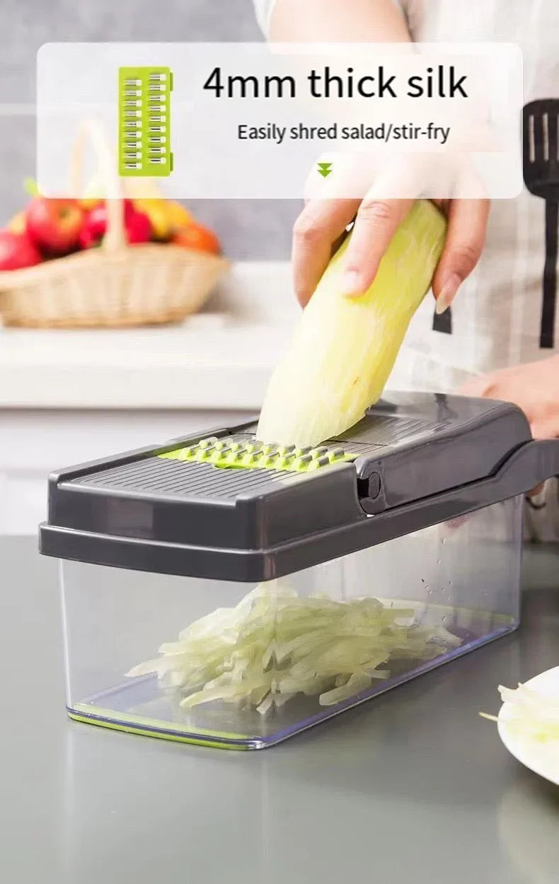 10-in-1 Multifunctional Vegetable Cutter & Slicer with Basket – Food Chopper for Onion, Carrot, Potato, Cheese
