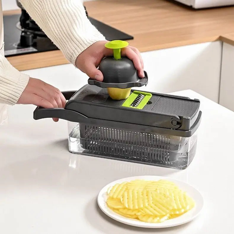 10-in-1 Multifunctional Vegetable Cutter & Slicer with Basket – Food Chopper for Onion, Carrot, Potato, Cheese