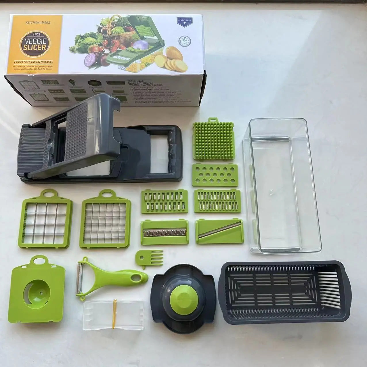 10-in-1 Multifunctional Vegetable Cutter & Slicer with Basket – Food Chopper for Onion, Carrot, Potato, Cheese