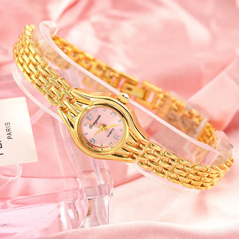 Ladies Gold Plated Watch Women Bracelet Quartz Wristwatch Girl Analog Feminino Relojes Hour Luxury Watches Elegant Casual Clock