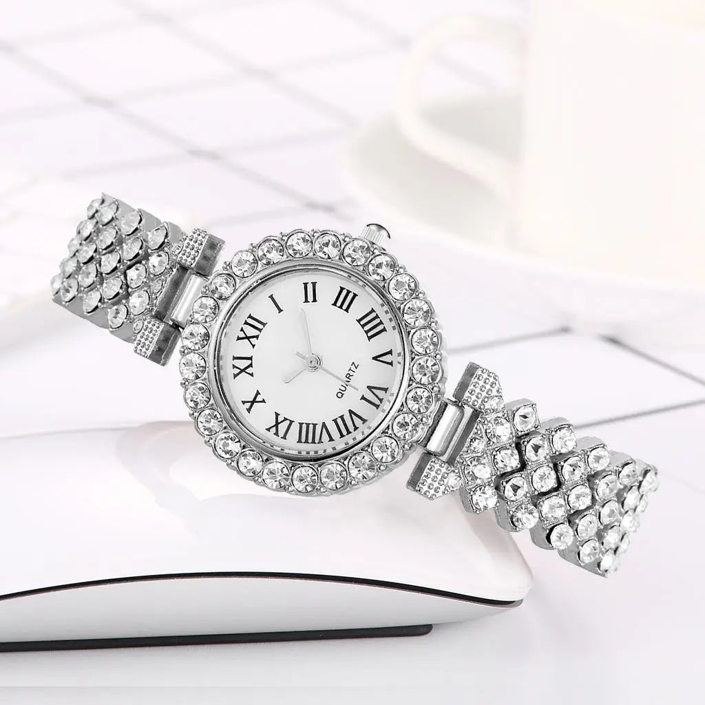 Network explosion models alloy full diamond women's fashion watches simple Roman numerals three-hand quartz wristwatch spot