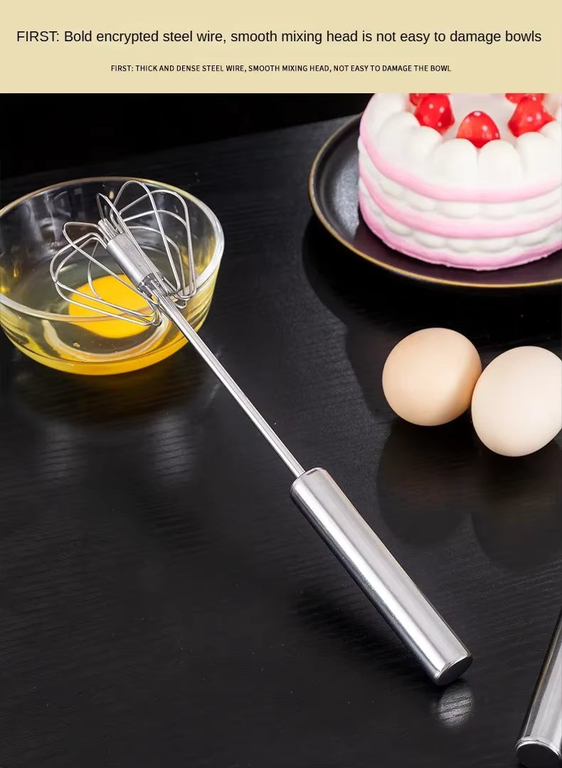 Semi-Automatic Egg Beater, Stainless Steel Hand Whisk, Self-Turning Manual Mixer for Baking & Cooking