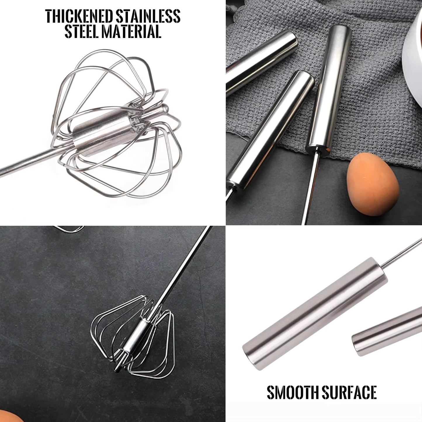 Semi-Automatic Egg Beater, Stainless Steel Hand Whisk, Self-Turning Manual Mixer for Baking & Cooking