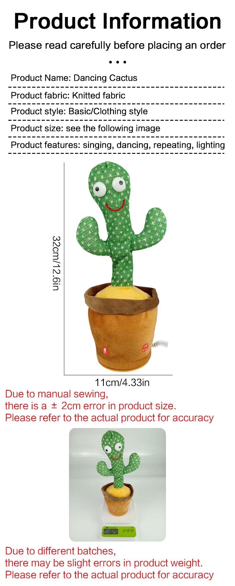 Kids Talking Cactus Plush Toy with Recording & Interactive Features | Fun & Educational Gift