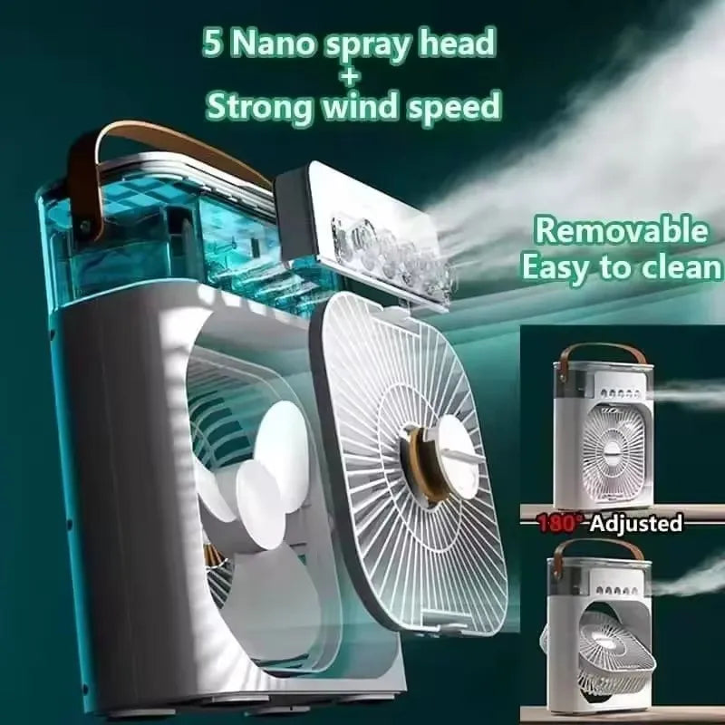 3-in-1 Portable Air Cooler Fan – Mini USB Humidifier, Desktop Air Conditioner with 7-Color Night Light for Home & Office