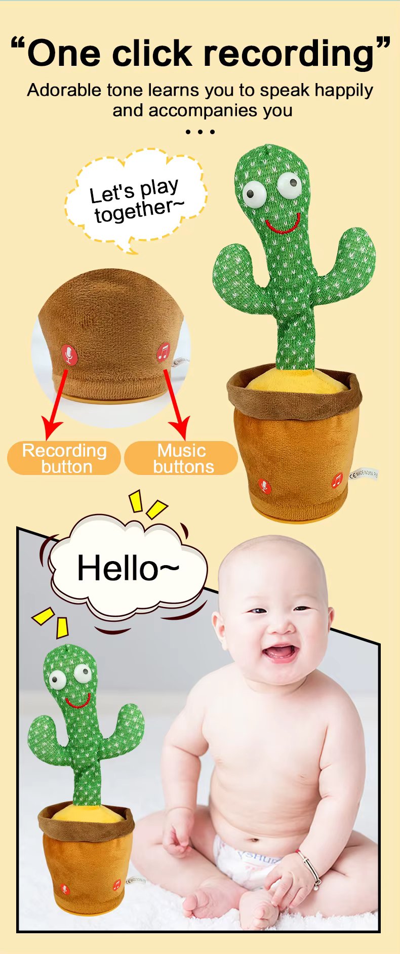Kids Talking Cactus Plush Toy with Recording & Interactive Features | Fun & Educational Gift