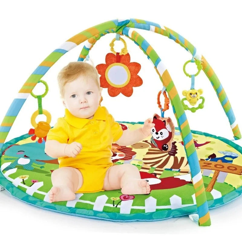 Baby Play Mat with Fitness Frame - Portable Infant Crawling Mat with Hanging Rattle Toys - Educational Activity Gym for Newborns - Ideal Baby Gift