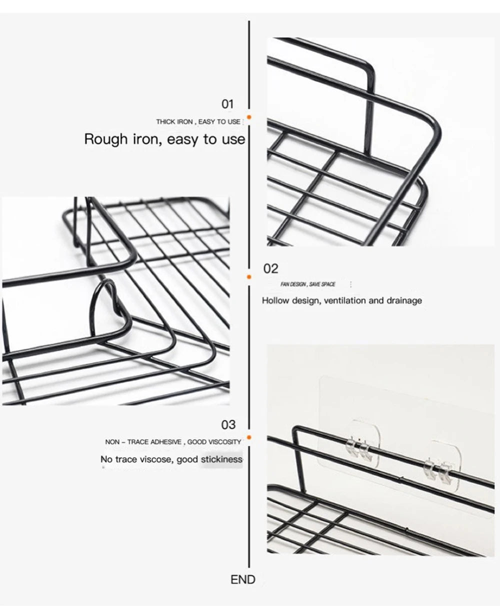 Bathroom & Kitchen Corner Shelf – Wrought Iron Wall Mount Storage Rack with Suction Cup – Punch-Free Shower Shampoo Holder – Best Price in Pakistan