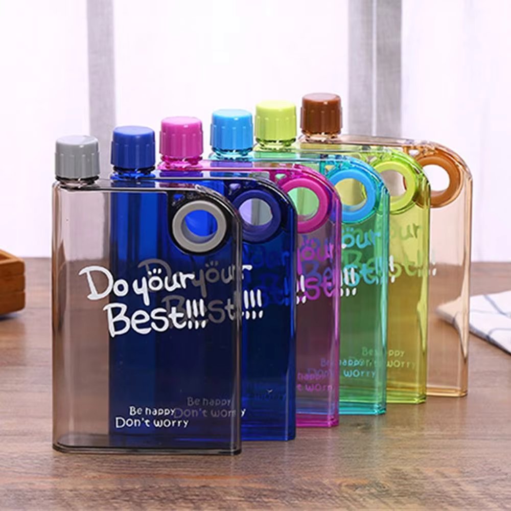 Flat Clear Square Water Bottle, Portable BPA-Free My Book Shape Flask for Travel & Sports
