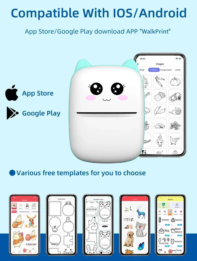 Portable Mini Bluetooth Thermal Printer for Android & iOS – Wireless Mobile Photo Printer with Paper Rolls, 203dpi High Resolution