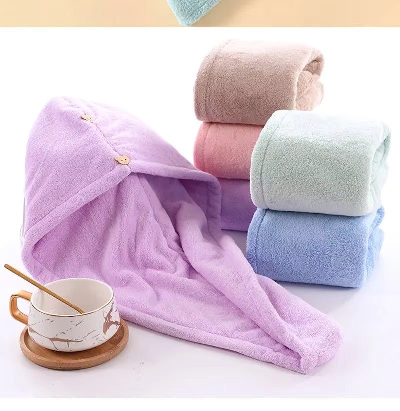 Microfiber Hair Drying Towel Wrap – Quick Dry Super Absorbent Bath Hat for Women & Girls – Soft, Lightweight & Secure Fit with Button