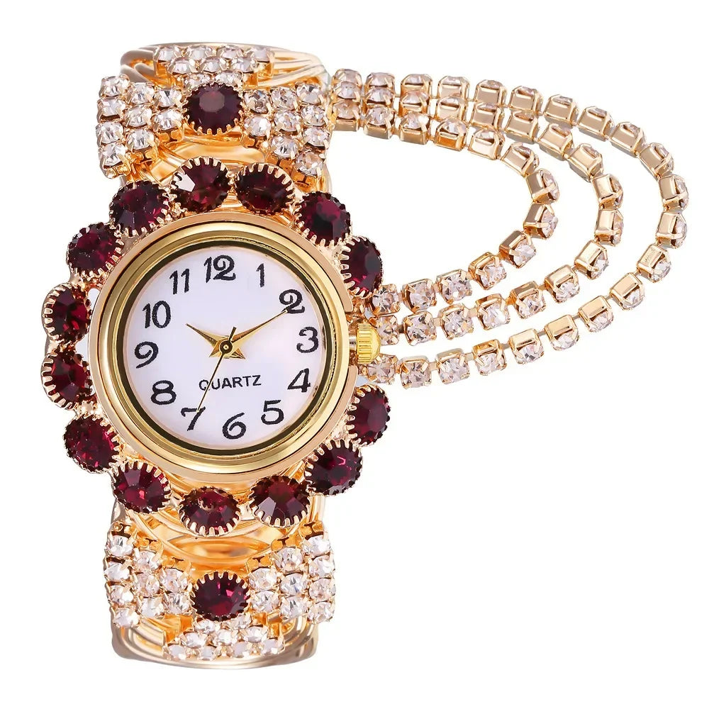 New Fashion Women Watches Diamond-Embedded Elegant Quartz Watch Stylish Opening Luxury Creative Alloy Bracelet Watch