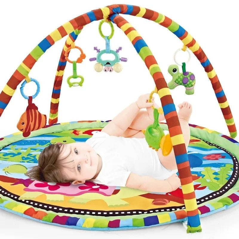 Baby Play Mat with Fitness Frame - Portable Infant Crawling Mat with Hanging Rattle Toys - Educational Activity Gym for Newborns - Ideal Baby Gift