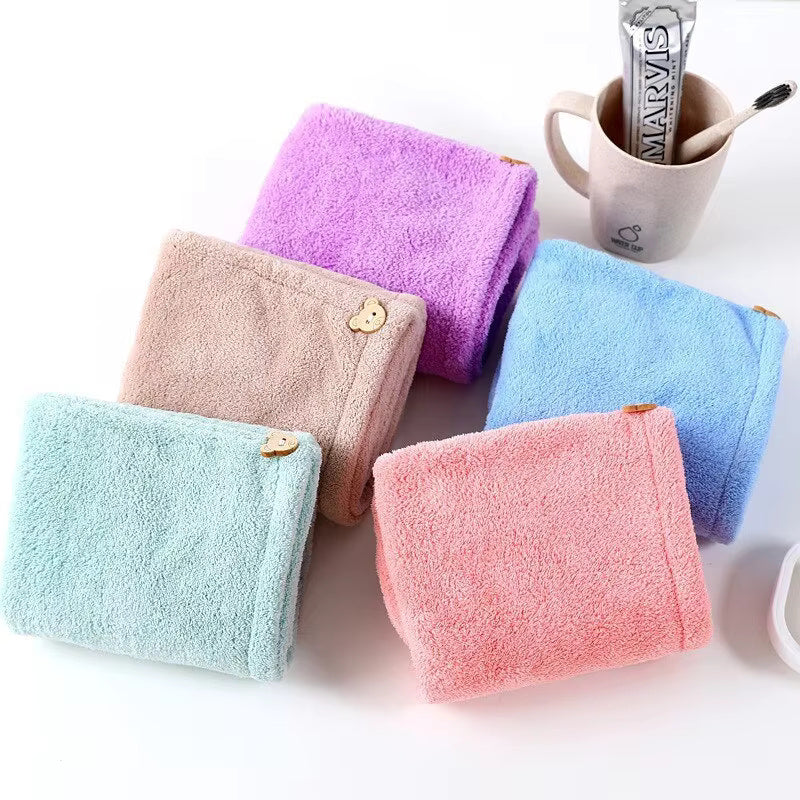 Microfiber Hair Drying Towel Wrap – Quick Dry Super Absorbent Bath Hat for Women & Girls – Soft, Lightweight & Secure Fit with Button