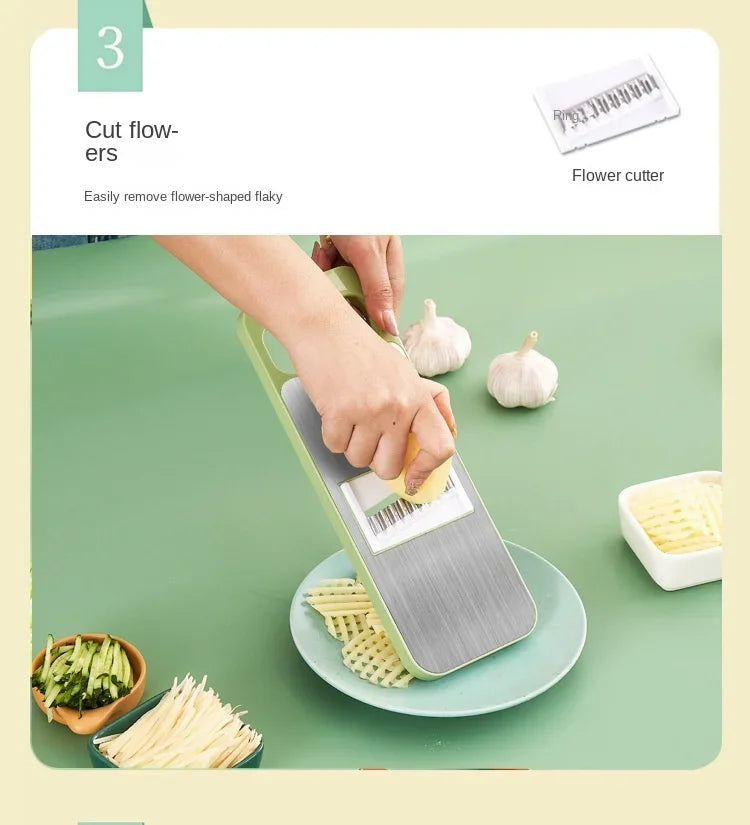 5-in-1 Stainless Steel Multifunctional Vegetable & Fruit Slicer Dicer – Manual Garlic, Carrot, Potato Grater & Kitchen Tool