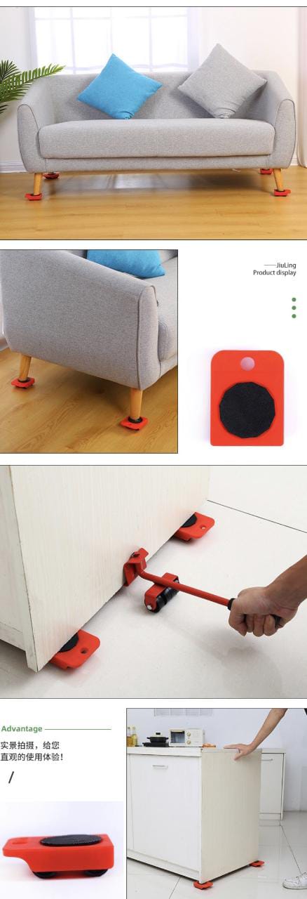 Furniture Moving Tool Heavy Object Mover – 4-Wheeled Furniture Transport Lifter & Slides with 360° Rotating Wheel Bar – Durable ABS & Steel, Ergonomic Hand Tools Set