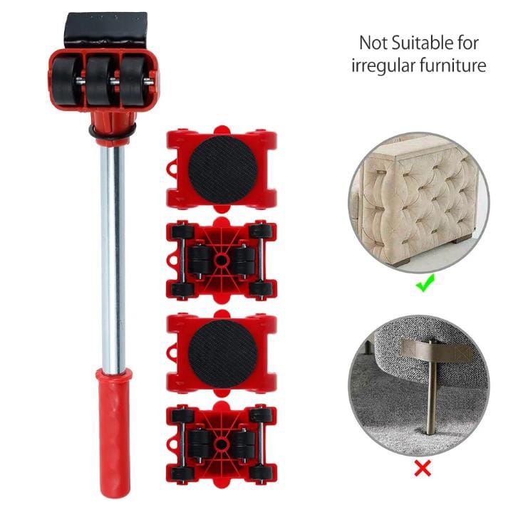 Furniture Moving Tool Heavy Object Mover – 4-Wheeled Furniture Transport Lifter & Slides with 360° Rotating Wheel Bar – Durable ABS & Steel, Ergonomic Hand Tools Set