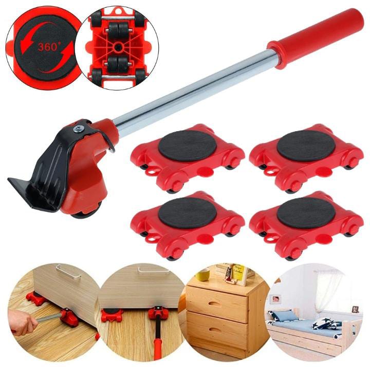 Furniture Moving Tool Heavy Object Mover – 4-Wheeled Furniture Transport Lifter & Slides with 360° Rotating Wheel Bar – Durable ABS & Steel, Ergonomic Hand Tools Set