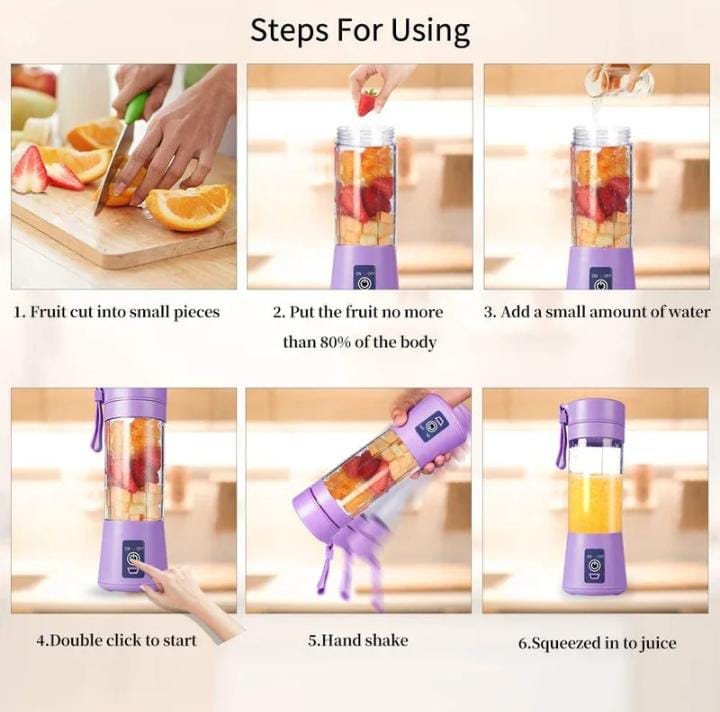 Mini Electric Juicer Blender, Rechargeable Handheld Travel Bottle Juicer, Fruit Mixer, Milkshake Maker, Stainless Steel 380ml