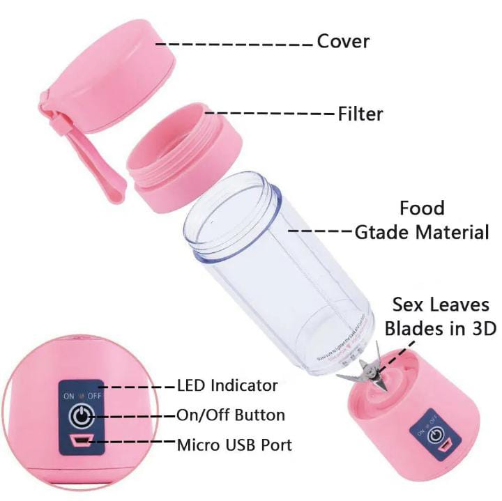 Mini Electric Juicer Blender, Rechargeable Handheld Travel Bottle Juicer, Fruit Mixer, Milkshake Maker, Stainless Steel 380ml