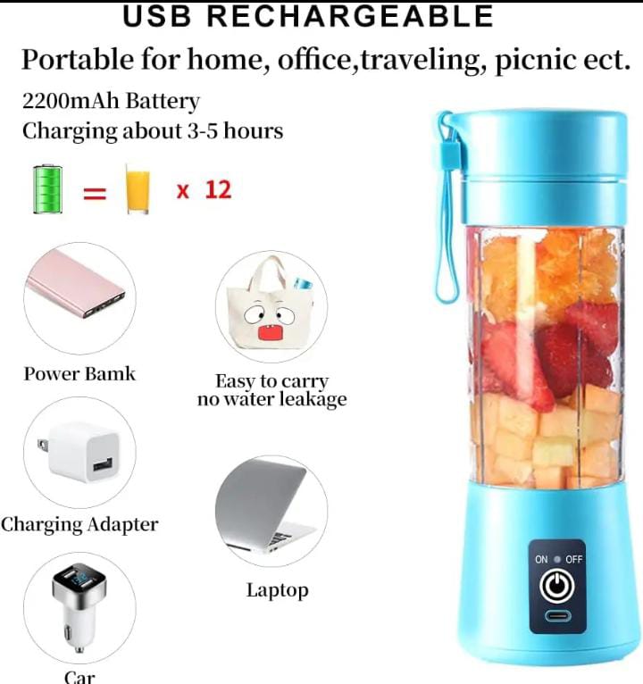 Mini Electric Juicer Blender, Rechargeable Handheld Travel Bottle Juicer, Fruit Mixer, Milkshake Maker, Stainless Steel 380ml