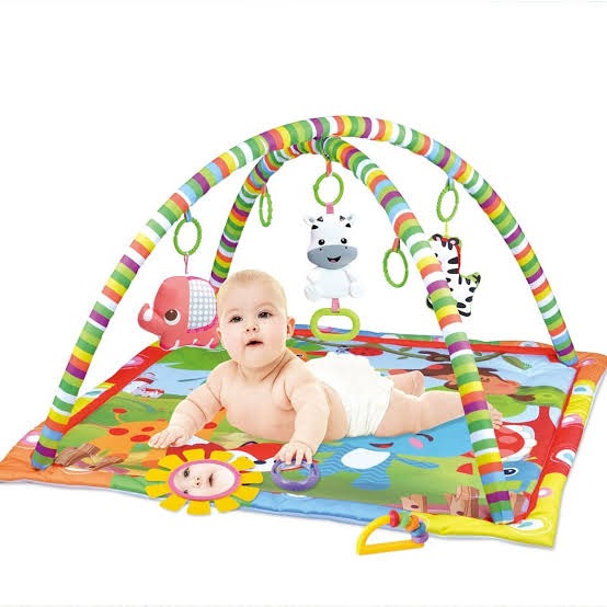 Baby Play Mat with Fitness Frame - Portable Infant Crawling Mat with Hanging Rattle Toys - Educational Activity Gym for Newborns - Ideal Baby Gift