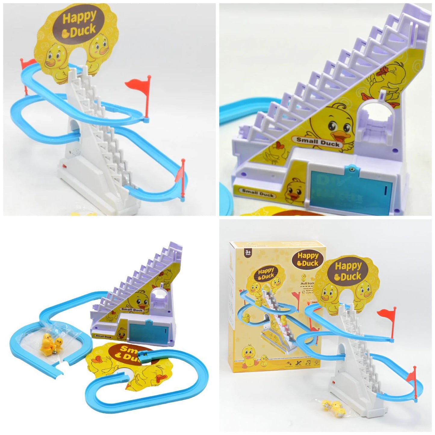 Electric Small Duck Climbing Stairs Toy | Fun Duck Racetrack Game Set with Flashing LED Lights and Interactive Features | 3-Piece Duck Set