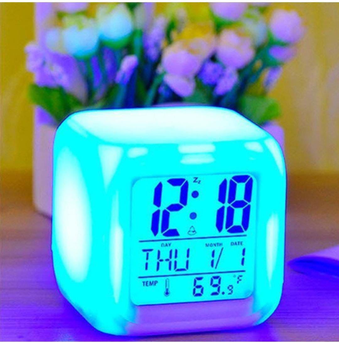 Lovely Color Changing LED Alarm Clock, Luminous Night Light with 7 Colors for Bedroom, Calendar, Temperature Display, Digital Clock with Large Display