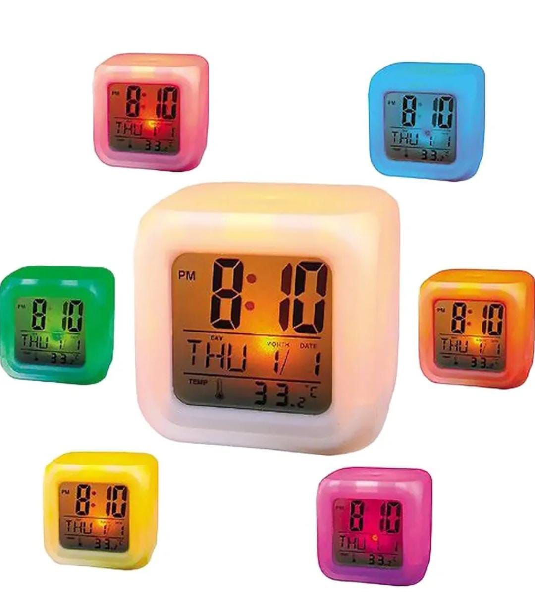 Lovely Color Changing LED Alarm Clock, Luminous Night Light with 7 Colors for Bedroom, Calendar, Temperature Display, Digital Clock with Large Display