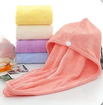 Microfiber Hair Drying Towel Wrap – Quick Dry Super Absorbent Bath Hat for Women & Girls – Soft, Lightweight & Secure Fit with Button