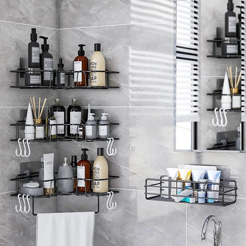 Bathroom & Kitchen Corner Shelf – Wrought Iron Wall Mount Storage Rack with Suction Cup – Punch-Free Shower Shampoo Holder – Best Price in Pakistan