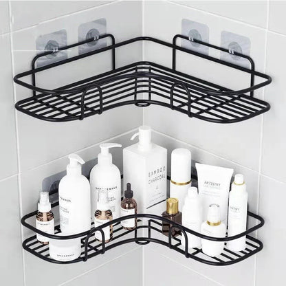 Bathroom & Kitchen Corner Shelf – Wrought Iron Wall Mount Storage Rack with Suction Cup – Punch-Free Shower Shampoo Holder – Best Price in Pakistan