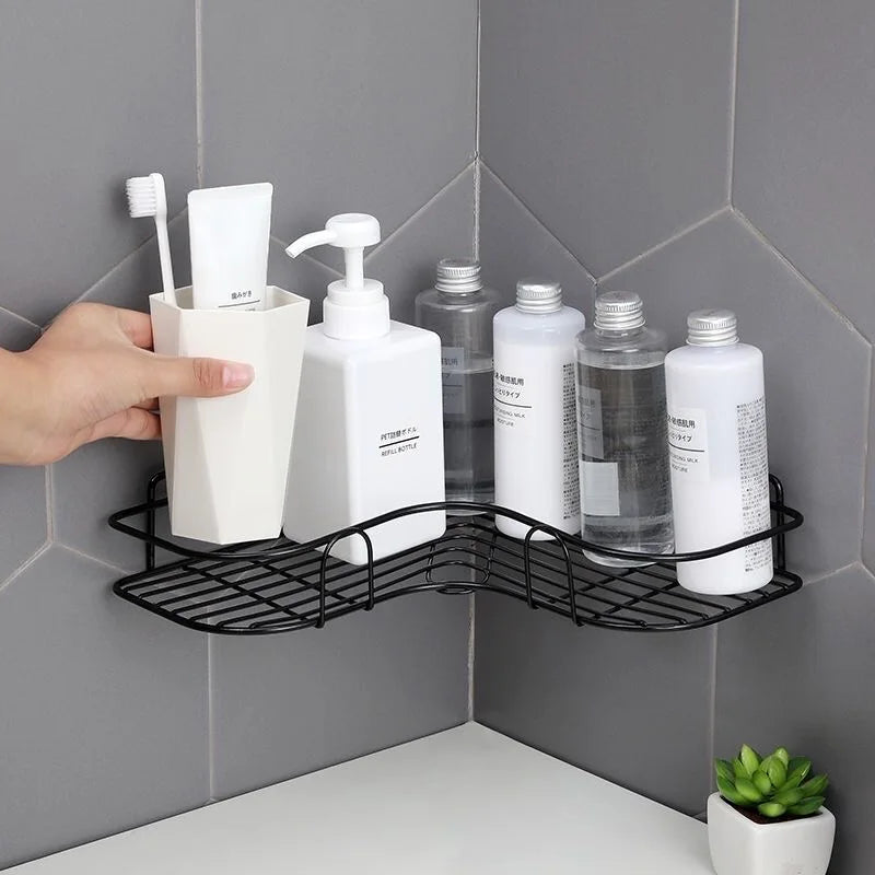 Bathroom & Kitchen Corner Shelf – Wrought Iron Wall Mount Storage Rack with Suction Cup – Punch-Free Shower Shampoo Holder – Best Price in Pakistan