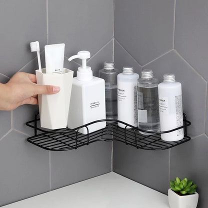 Bathroom & Kitchen Corner Shelf – Wrought Iron Wall Mount Storage Rack with Suction Cup – Punch-Free Shower Shampoo Holder – Best Price in Pakistan